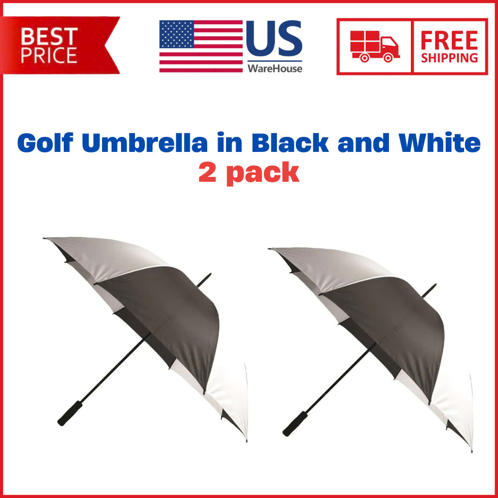 60 Inch Large Golf Rain Umbrella in Black and White (2 pack)