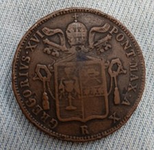 VATICANO 1 baiocco 1840 Cobre, 10.17g, ø 30mm KM# 1320