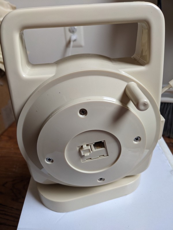 Vintage Telephone Wind-Up Extension Cord Reel Double Outlet Woods Wire 50' #955