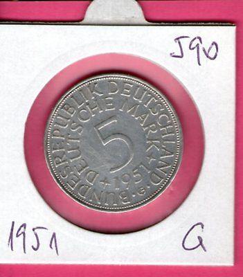 Germany Bundesrepublic Deutschland 5 Mark 1951 G Silver Silber Rare Coin Ebay