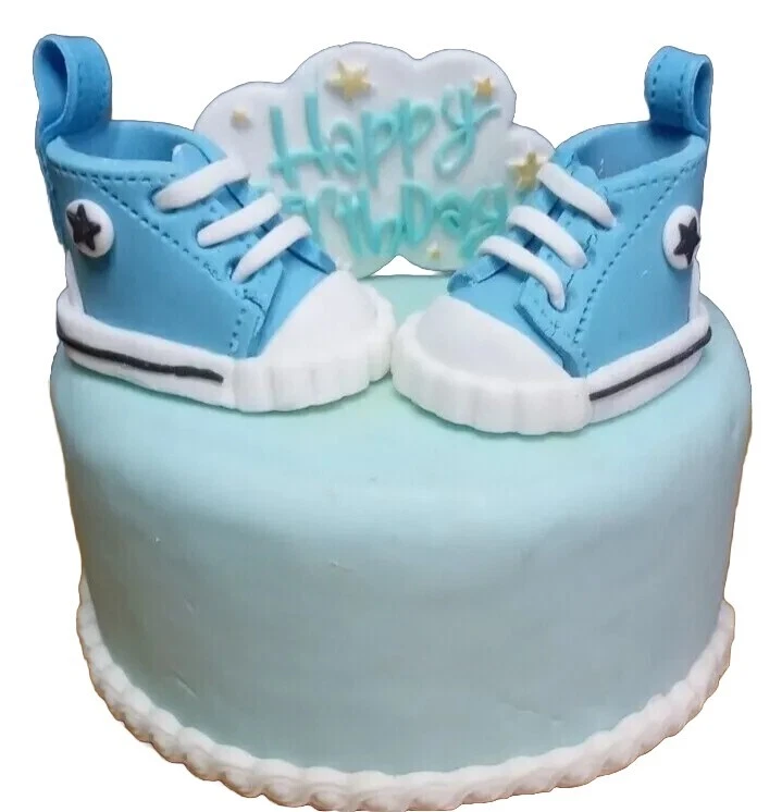 Edible Blue Converse Shoes Cake Toppers Boots Birthday Baby Shower Christening