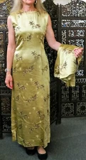 ** VINTAGE CHINESE 2-PC Full Length Satin DRESS With JACKET 1960'S MED-LRG **