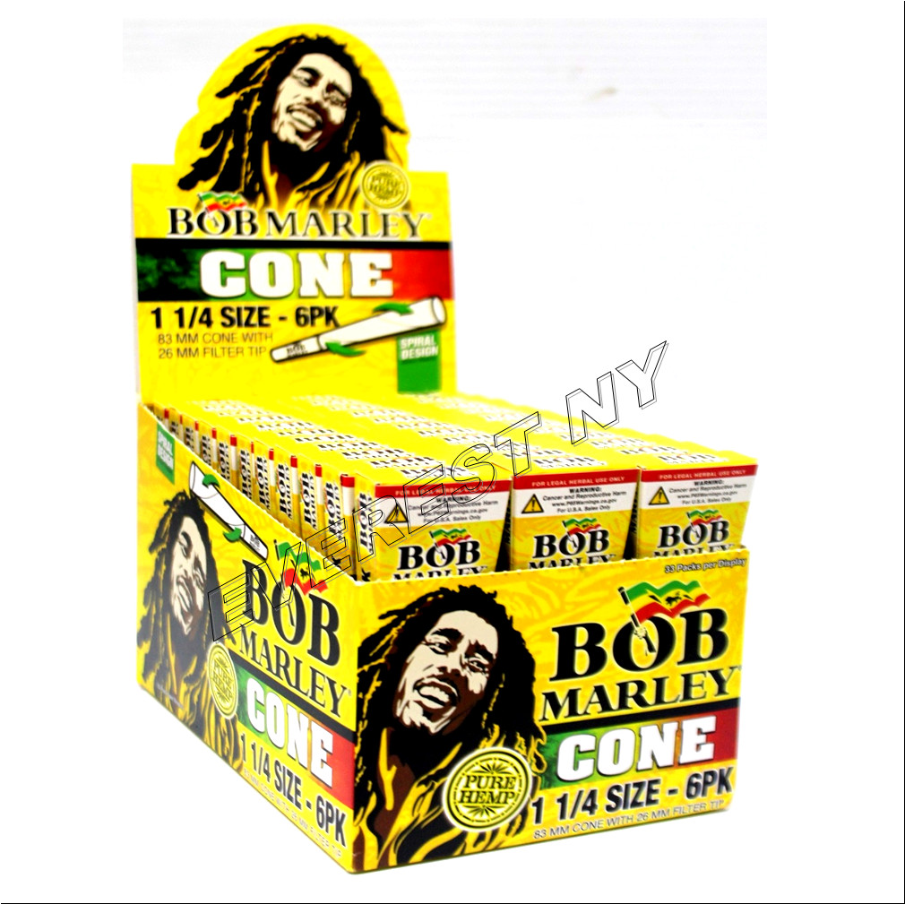 Bob Marley Rolling Paper Cone 1 1/4 Size  6 Ct Pack x 33 Packs