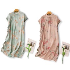 Femme Rétro Qipao Robe Qipao Ouverture Ethnique Fleur Manche Courte Boutons Mode