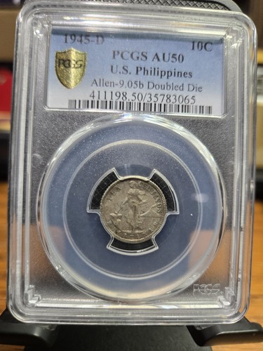 RARE PCGS 1945-D DOUBLE DIE U. S. Phillippines, Allen 9.05b Silver 10 Centavos! - Picture 2 of 3
