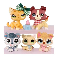 5pcs Mini LPS Pet Shop Shorthair Cat Collie Husky Puppy Kitten For Girls Gift