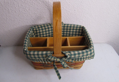 Hand Woven Basket Organizer W/Wood Divider 1997 Bradford  Utensils Craft Holder