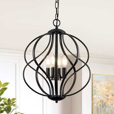 Modern Black Chandelier for Dining Room, 4 Lights Geometric Chandeliers, Sphe...