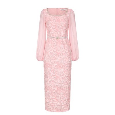 evening pencil dress Draped Lace Pencil Dress
