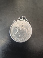 Queen Elizabeth II Silver Jubilee 1977 Coin in Silver Pendant Necklace Mount