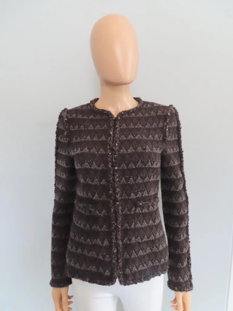 Blazer CHANEL in maglia Argyle marrone grigio nero F 36 US 4