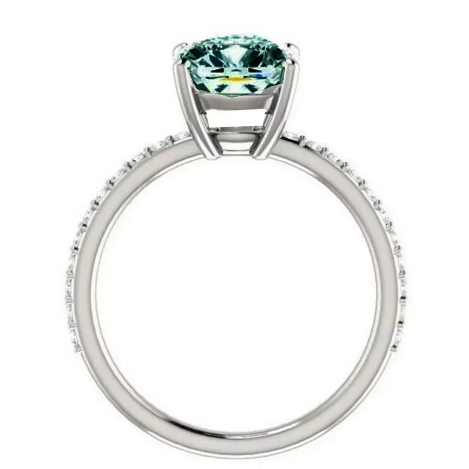 Anillo de diamantes azules naturales corte cojín certificado 5,00 quilates acabado oro blanco VVS1 Foto 3 de 4