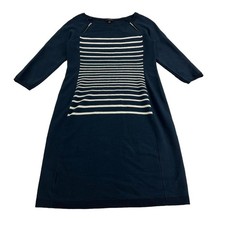 Ann Taylor Sweater Dress Women's Small Navy Blue White Stripes Zipper Detail