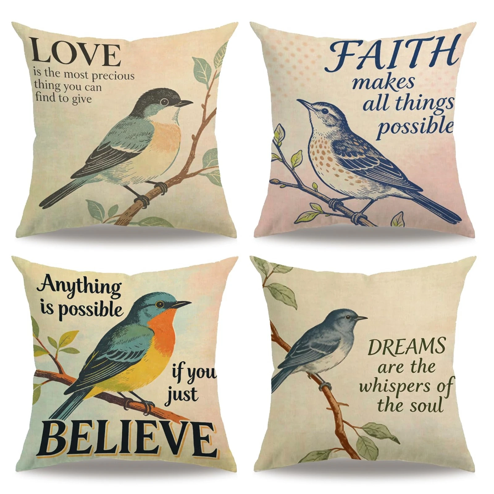 7COLORROOM Set of 4 Vintage Bird Pillow Covers 18" x (Pack 4), Brown