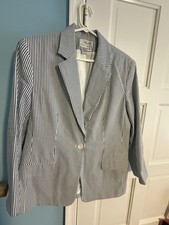 Talbots 12 Petite 12P NWOT Searsucker Blue White Blazer