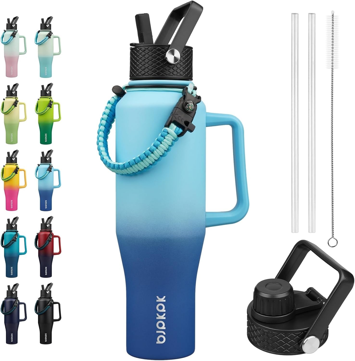 With Straw Lid, 40oz Metal Water Bottle With 2 Lids &
