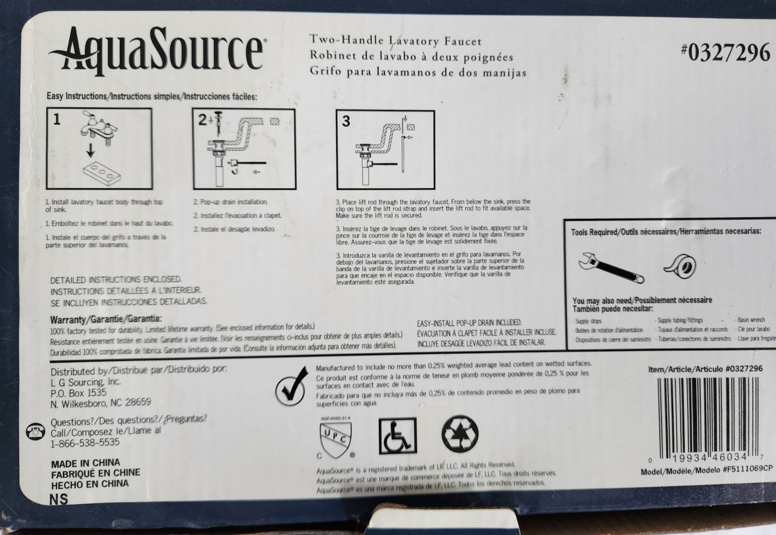 NEW Aquasource 2 Handle Bathroom Chrome Finish Faucet #0327296