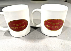 Moto Guzzi Logo Ceramic Coffee Mugs Gold Accents