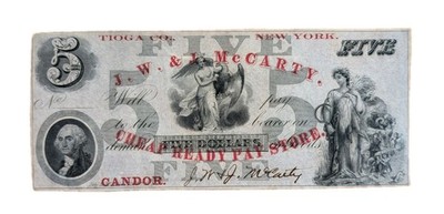 S.W. & J. McCarty New York $5 Obsolete Currency