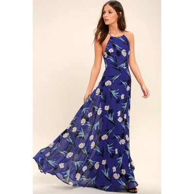 Lulus All I Need Royal Blue Floral Print Lace-Up Maxi Dress Size M Bloomcore