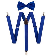 TIE G Solid Color Men's Suspender  Woven Bow Tie Set for Wedding : Royal Blue