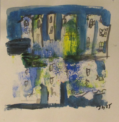 Stadt am Wasser Original Zeichnung Atelier Düsseldorf urban sketch 20x20