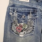 NWT Telepatia Wide Leg Mid Rise Embroidered Skull Rose Denim Jeans 7/28 — photo 2