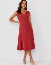 ANN TAYLOR brick red paneled vneck flare dress size 4 NEW NWT Womens Career