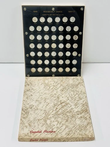 1946-64 D ROOSEVELT DIMES COMPLETE SET .900 FINE SILVER IN CAPITAL PLASTICS BOX