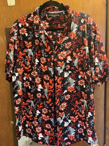 Free Planet Red Floral Short Sleeve Button Down Shirt Beach Men's Xl Hawaiian