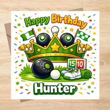 Crown Green Bowls themed personalised birthday card