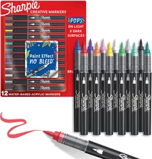 Creative Markers, Water-Based Acrylic, Brush Tip, Assorted Colors, 12 Count – Ar