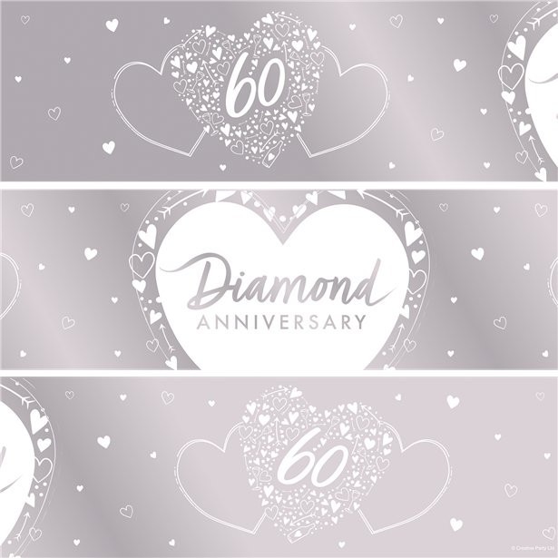 60 Diamond Wedding Anniversary Foil Banner Happy 9ft Silver Party Decoration
