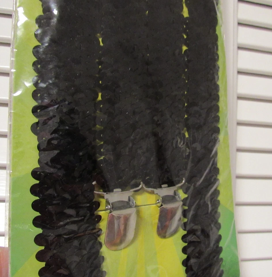 Tirantes Y Elásticos para Adultos Hombres Mujeres Adolescentes Disfraz Formal Negro Lentejuelas Nuevo en Paquete Foto 3 de 4