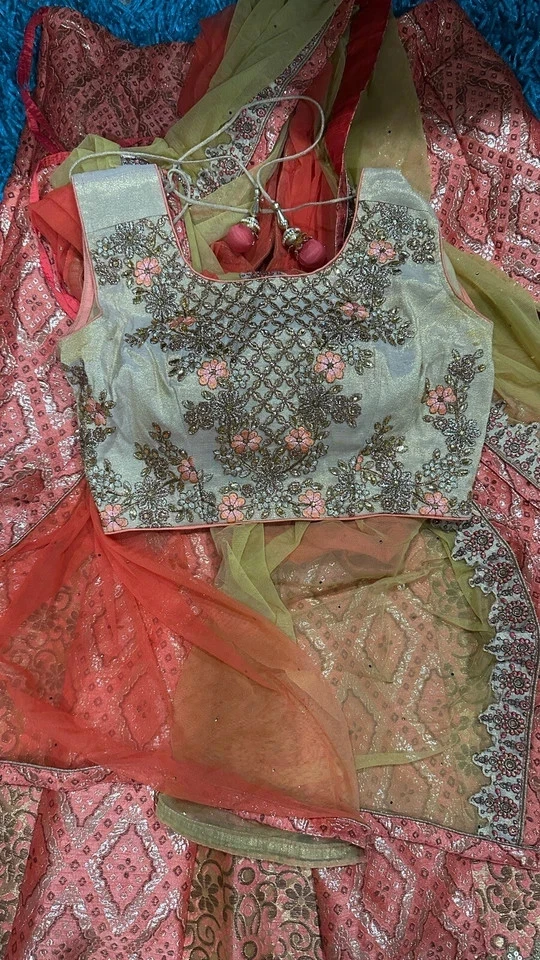 Multicolor Lehenga Choli Indio Pesado Boda Fiesta Ropa Lengha Chunri Lahanga Foto 3 de 4