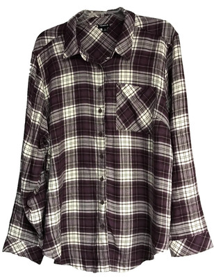 Torrid 3 Flannel Shirt Women's Plus Plaid 3X Burgundy Purple White Button Up