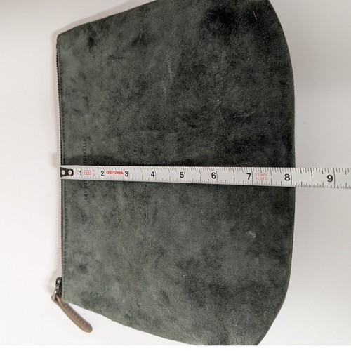 Brunello Cucinelli Pochette Cuir Daim Vert Sac Cosmétique Rare Femme Fermeture Éclair - Photo 9/10
