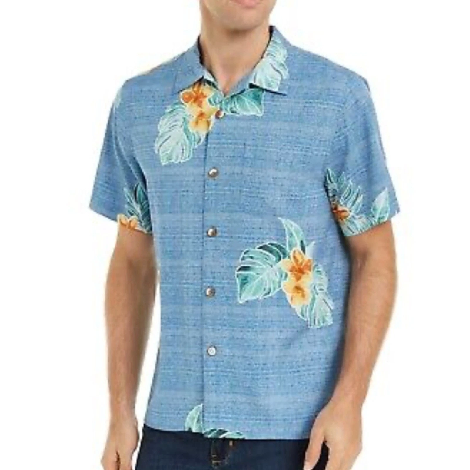 Tommy Bahama Mens Blooms Adrift Camp Shirt Blue Silk Coolmax Sz XL NEW