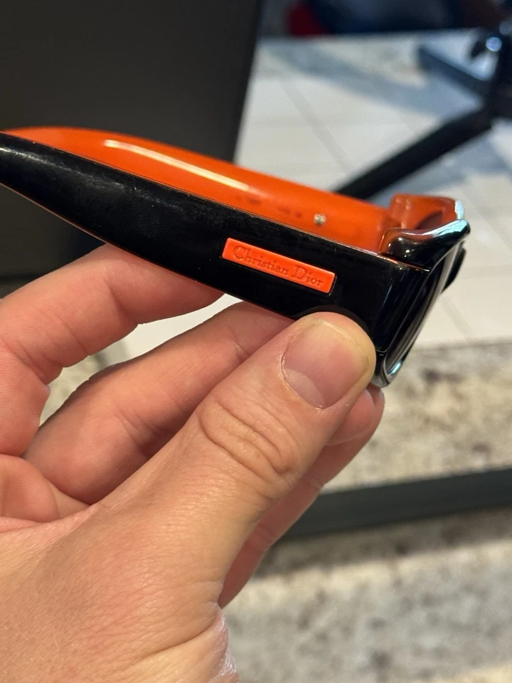 Vintage Christian Dior Paris Unisex Sonnenbrille Schwarz & Neon Orange Made In Italy - Bild 3 von 4
