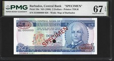 Barbados Specimen 2 Dollars 1980 PMG 67 EPQ UNC P#30s Central Bank