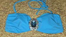 NWOT VICTORIA SECRET Jewelled Bandeau Bikini SWIM top Small Blue