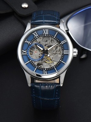 Automatic Watch Rome Mechanical Wristwatches Waterproof Hollow Leather Men Gift