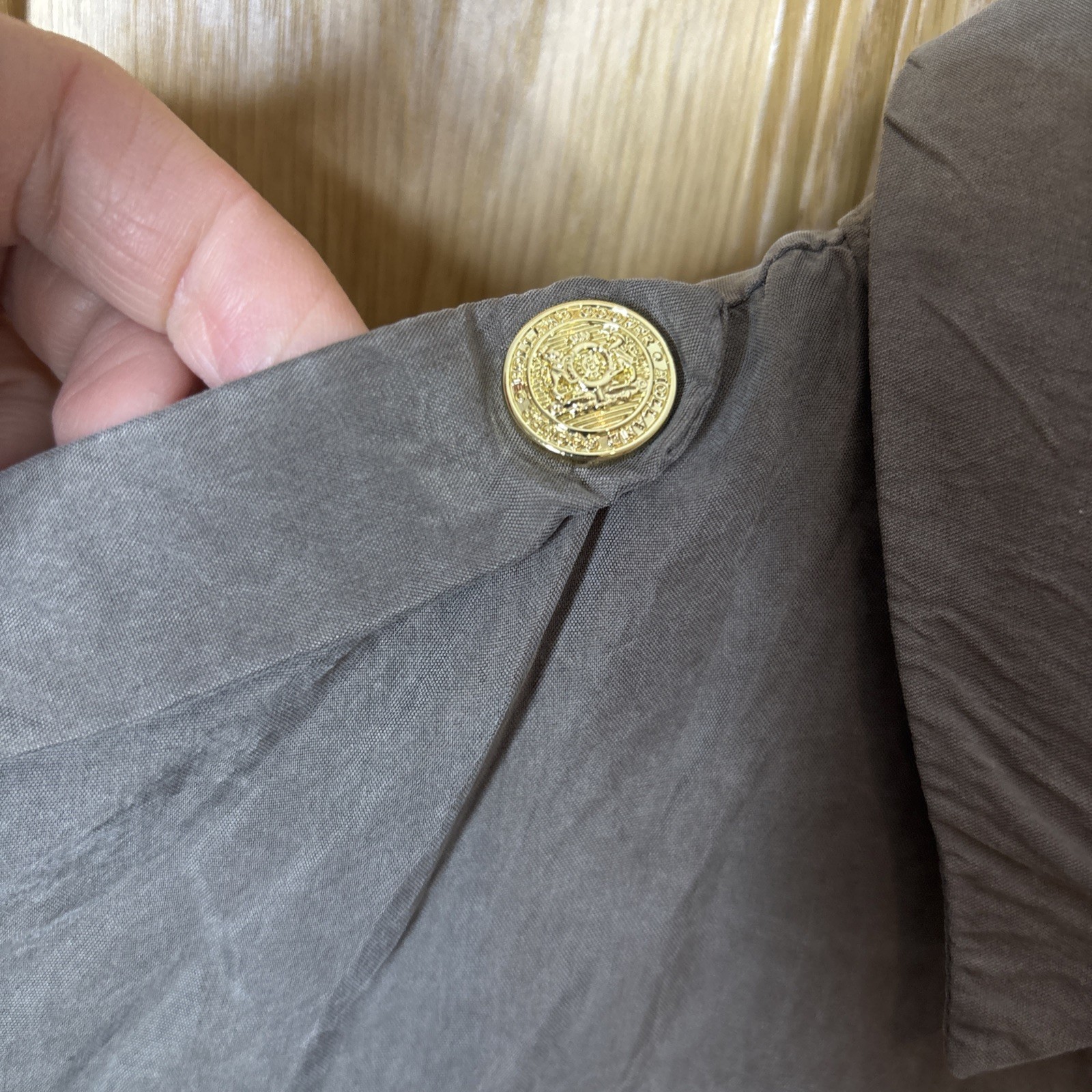 Holland Cooper Cupro Shirt Military Button Shirt khaki Blouse Size 10 Taupe Blog