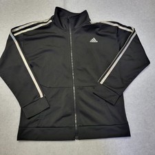 Adidas Youth Track Jacket Zip Up White Stripe Black Size M 10/12 