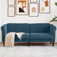 2-Sitzer Sofa Samt Blau Modernes Polstersofa Couch Mit MetallfüßEn