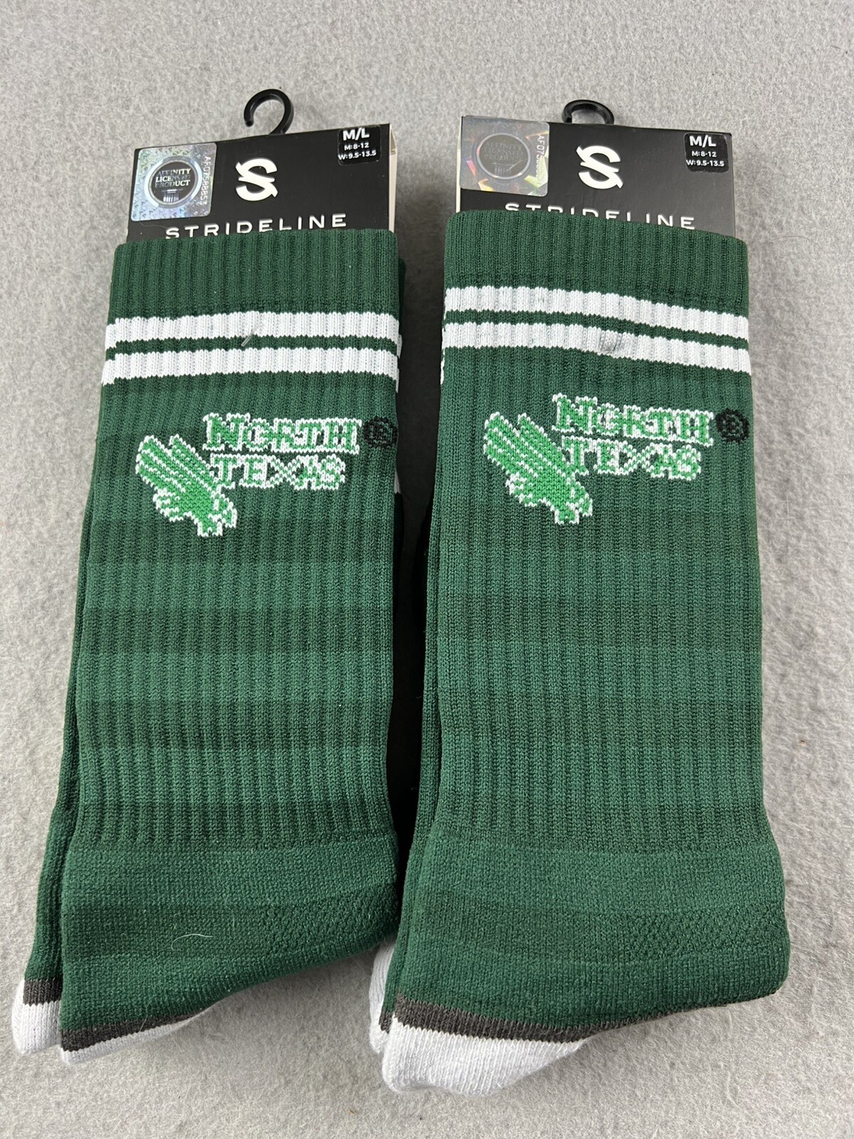 2 Pairs NCAA Strideline North Texas Eagles Crew Socks M/L Brand New