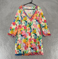 Sundance Dress Womens Medium Colorful Cruise Resort Floral Boho Pom Pom Coverup