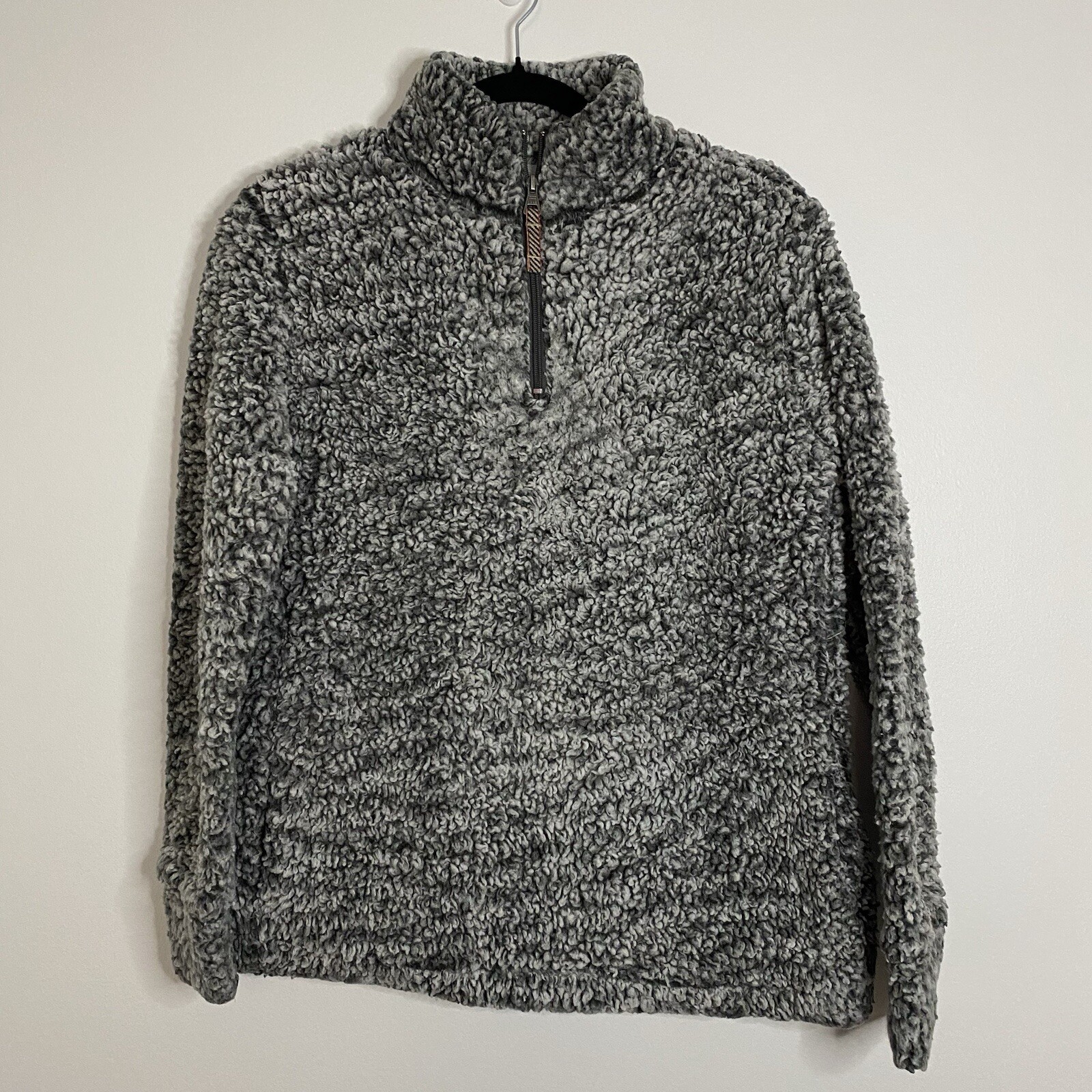 Weatherproof Vintage Women's Small Sherpa Gray Faux Fur Pull-Over 1/4 Zip Jacket