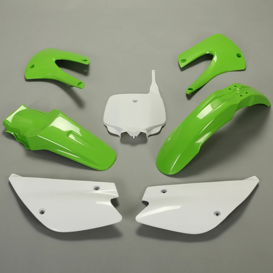 Kit de carrocería de plástico rediseñado para Kawasaki KX85 KX100 2001-2013 colores verde y blanco Foto 2 de 4
