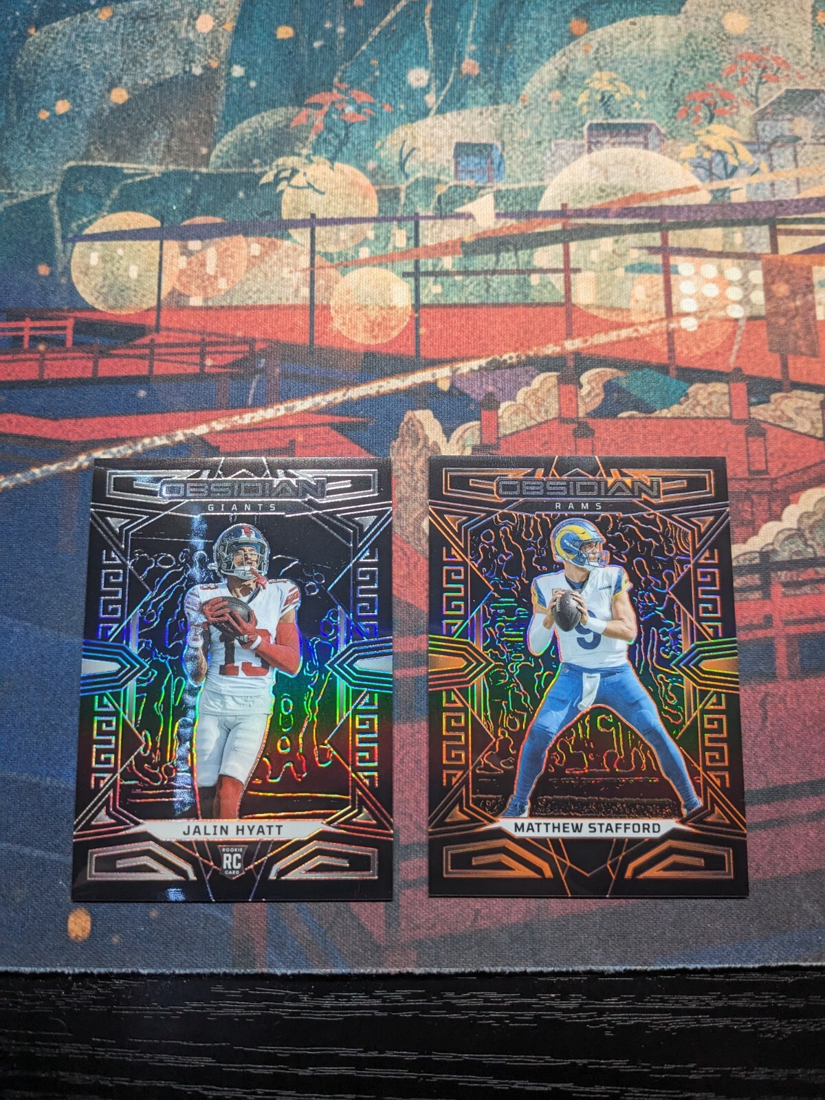 2023 Obsidian Matthew Stafford Orange Electric Etch #'d 22/49 & Jalin Hyatt Base